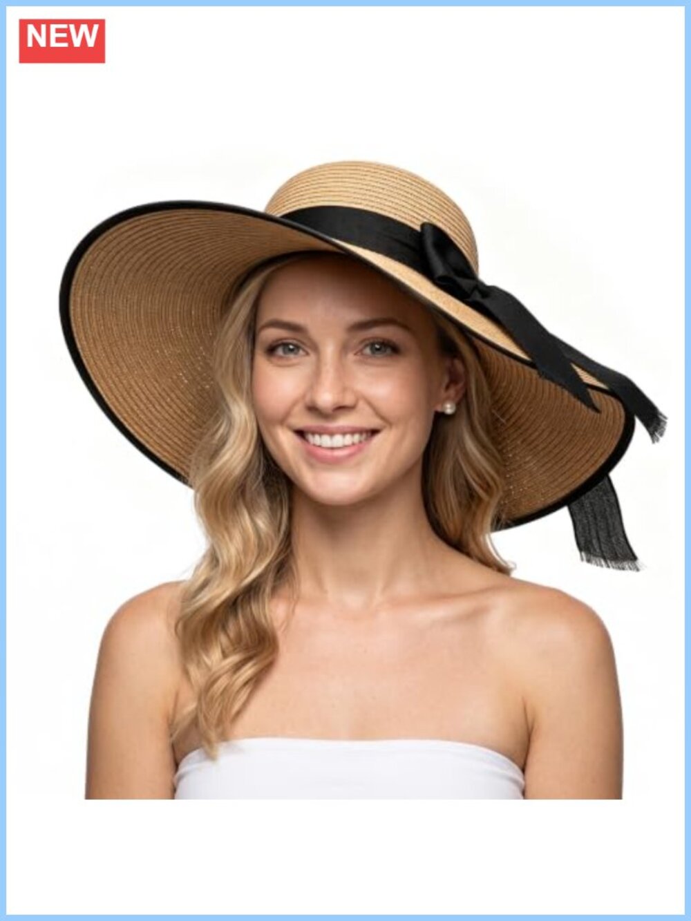 Wide Brim Straw Sun Hat Foldable Beach Hat with Bow